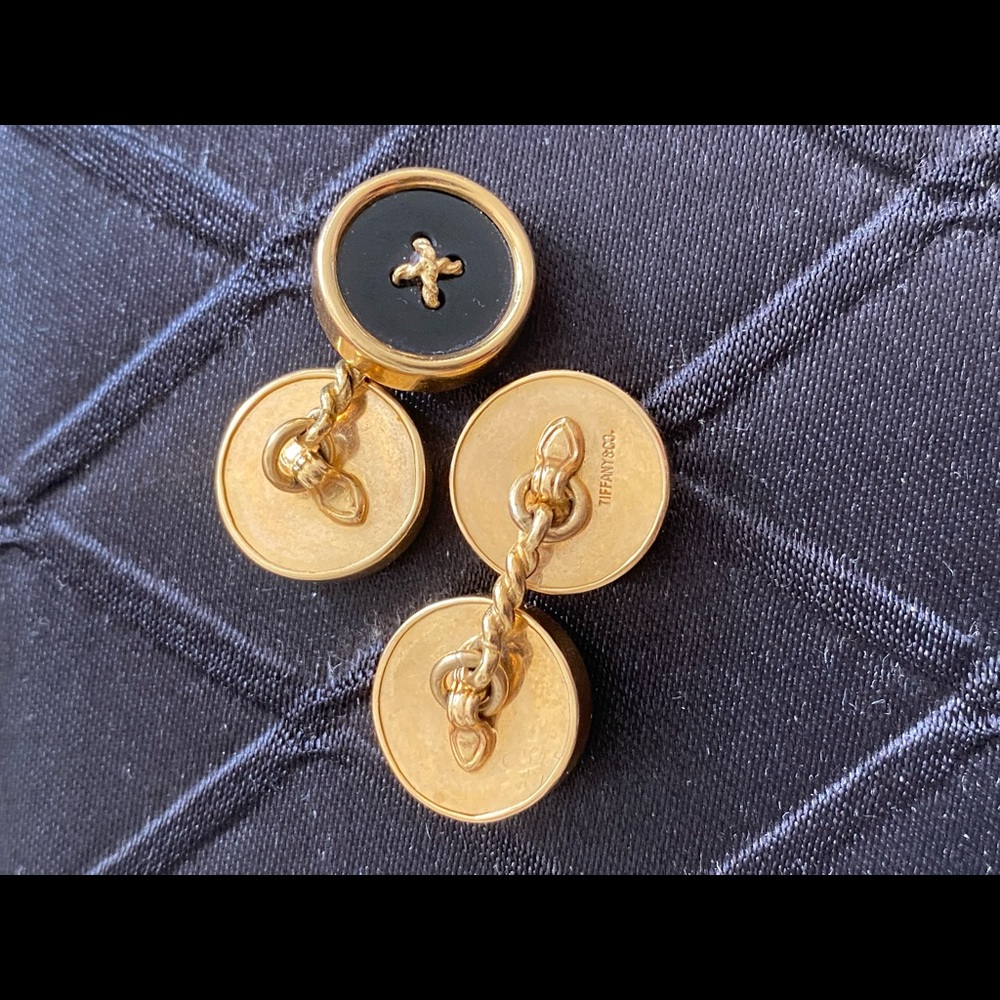 18k Yellow Gold Tiffany & Co.Onyx Button Cufflinks - Picture 3 of 5